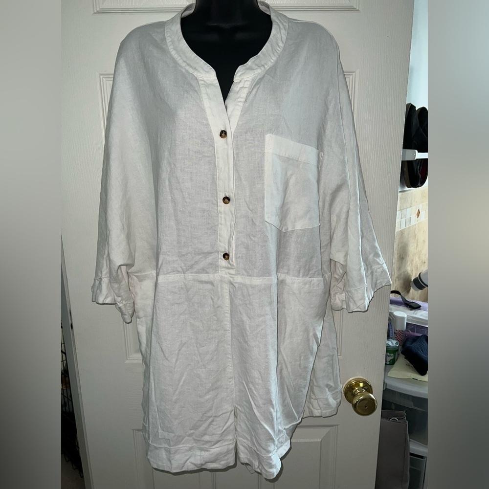 Show Me You MuMu Women's Horton Oversized White Linen Romper JW7 Sz XXL